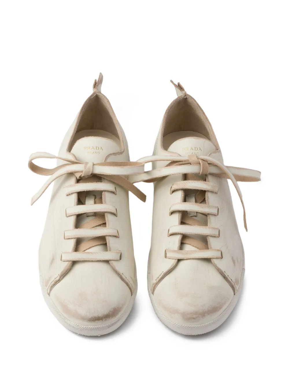 Prada lace-up leather sneakers Neutrals