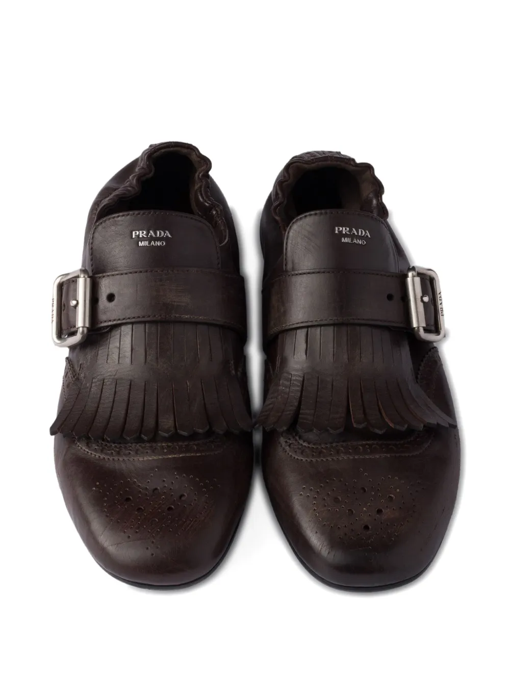 Prada fringed buckle shoes Brown
