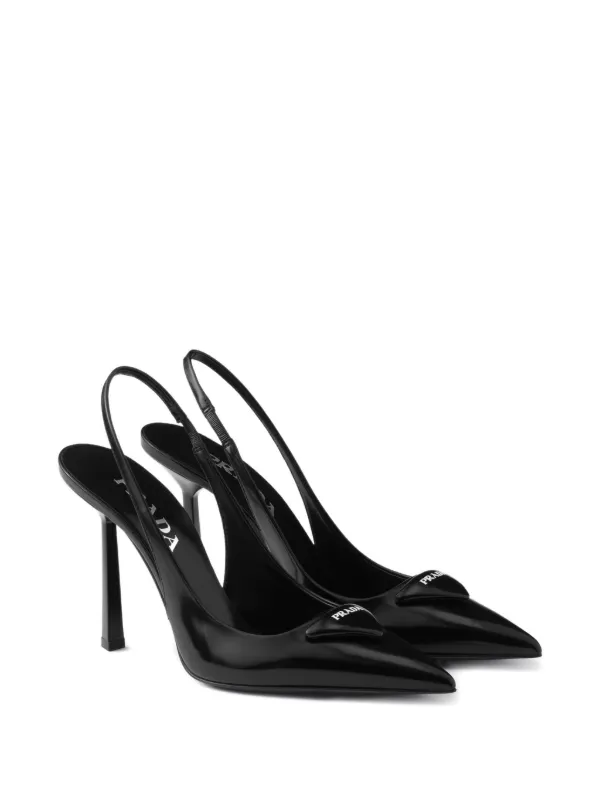 Prada 100mm Slingback Logo Pumps | Black | FARFETCH
