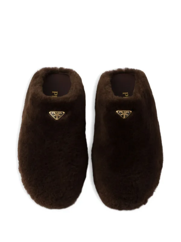 Prada Suede Shearling Mules | Brown | FARFETCH