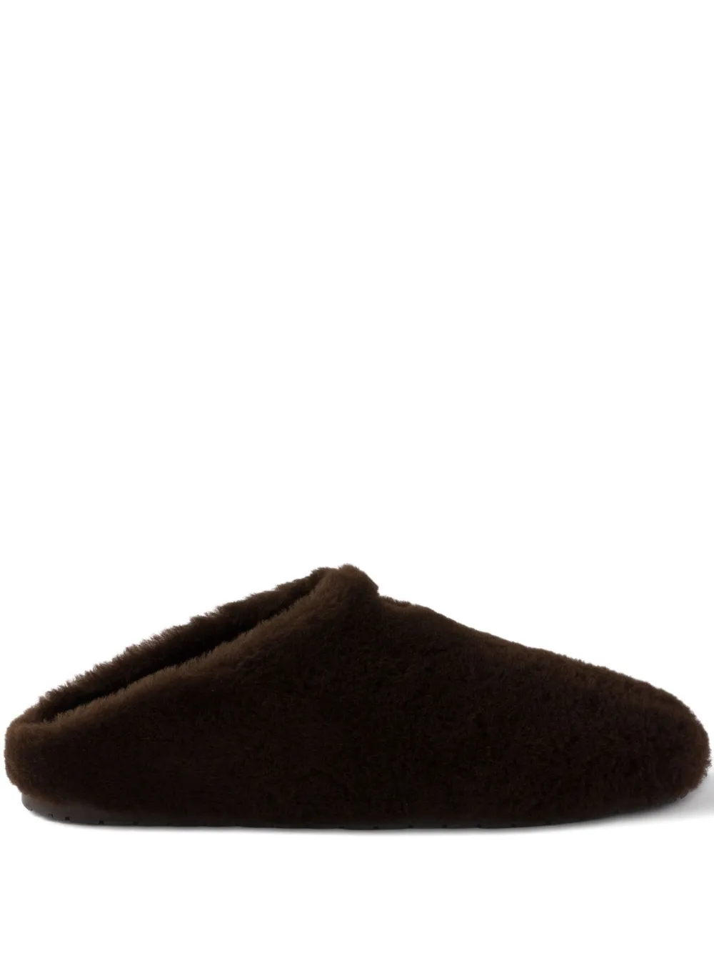 Prada Suede Shearling Mules In Brown