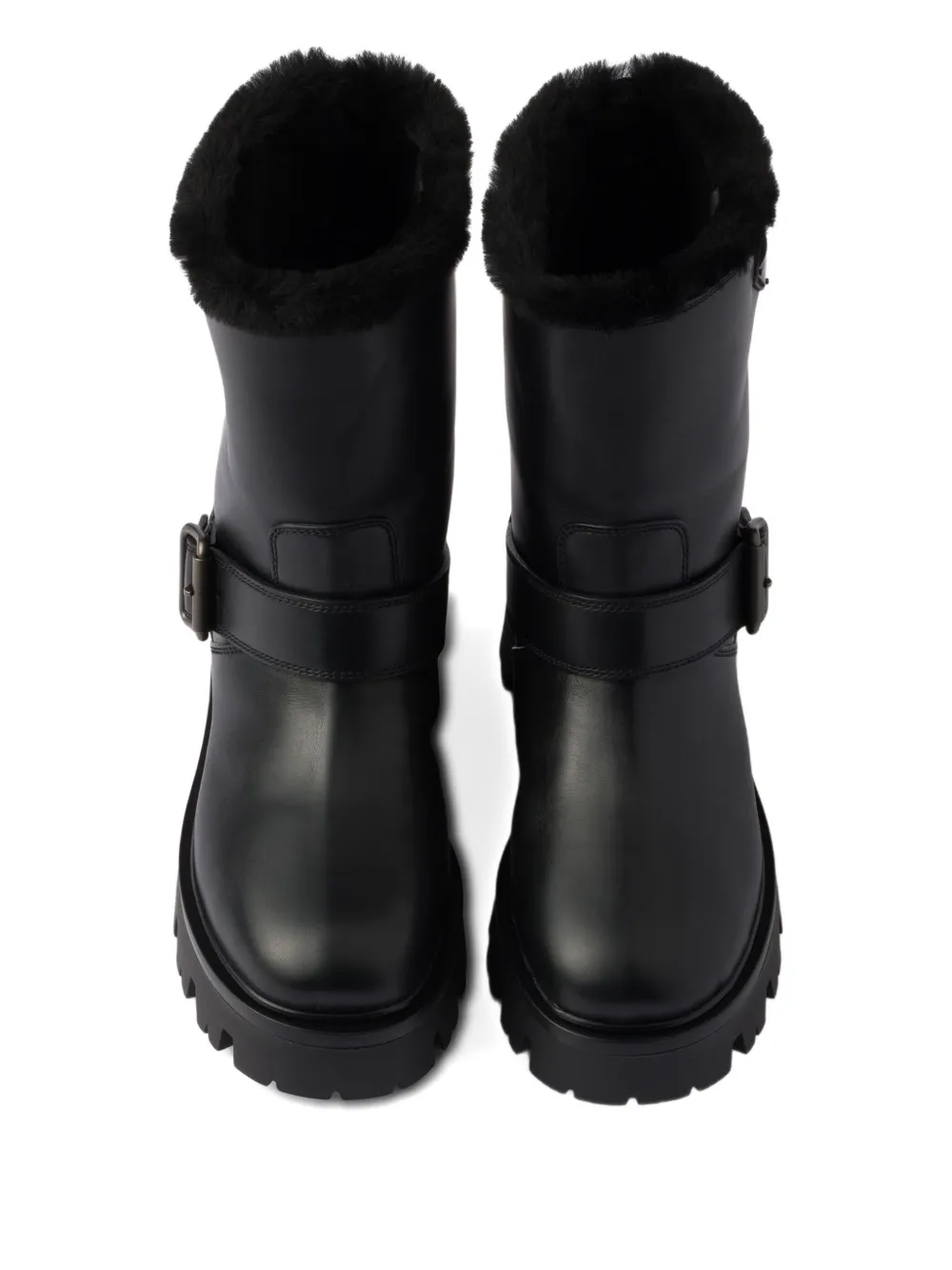 Prada Buckle-fastening Shearling Boots In Black