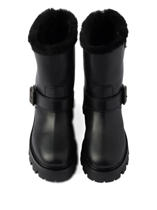 Prada buckle-fastening Shearling Boots | Black | FARFETCH