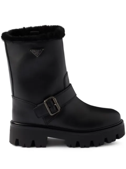 Prada buckle-fastening shearling boots