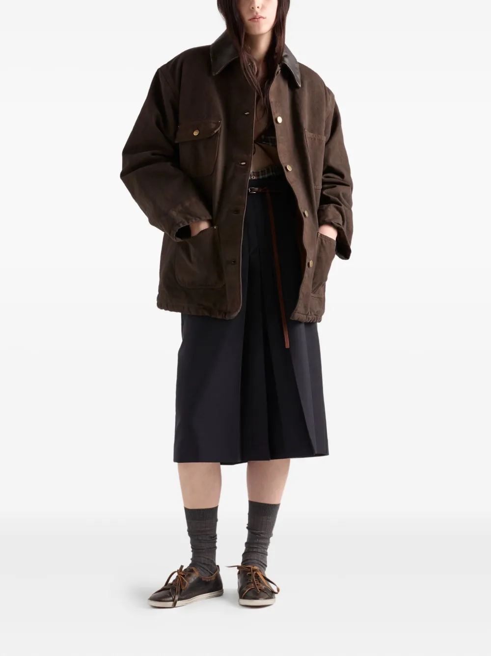 Prada Canvas jack met leren kraag Bruin