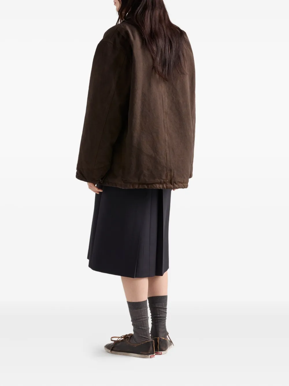 Prada Canvas jack met leren kraag Bruin