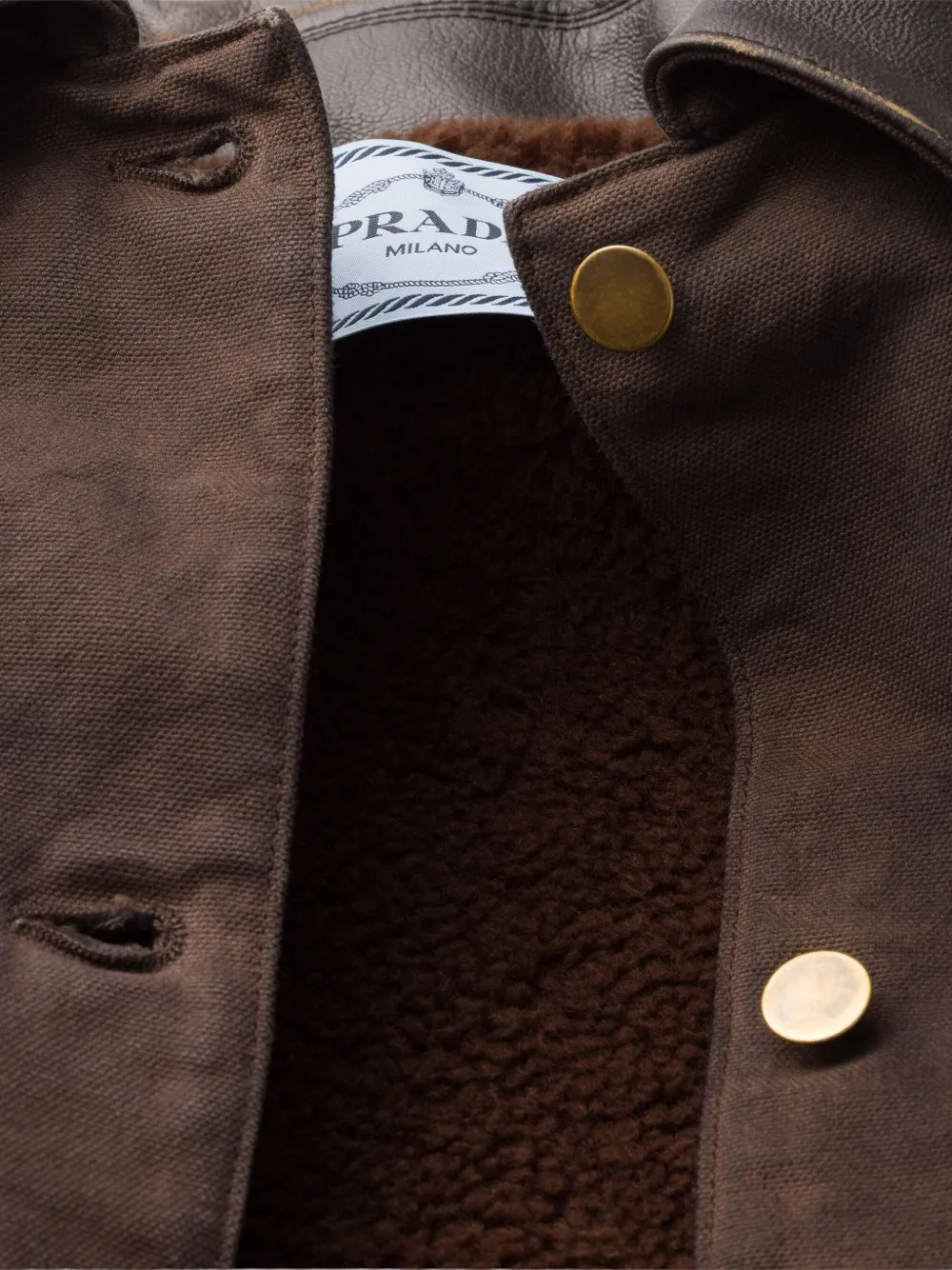 Prada Canvas jack met leren kraag Bruin