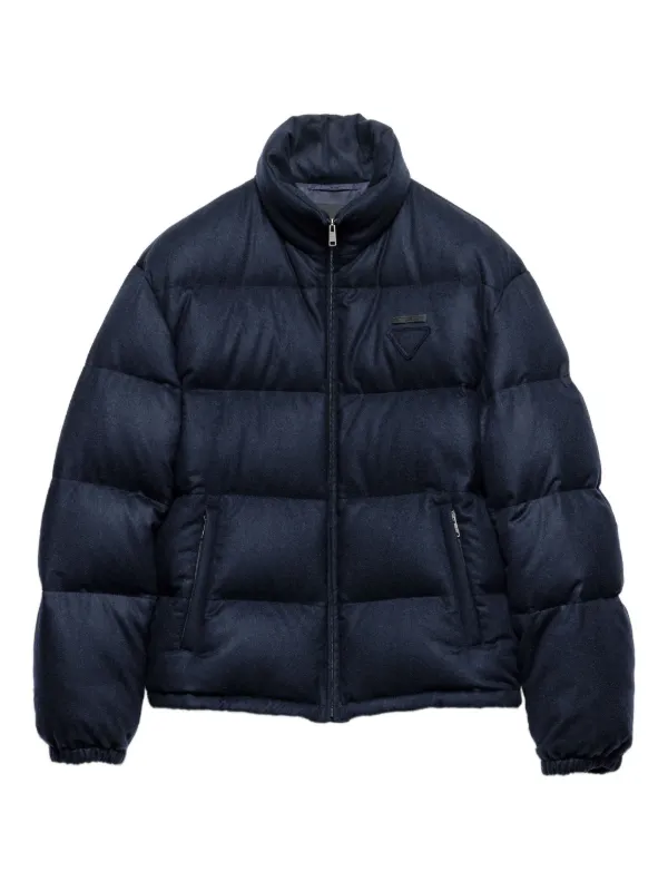 Prada Cashmere Quilted Down Jacket | Blue | FARFETCH