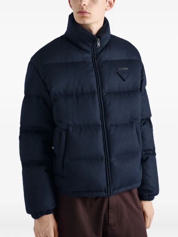 Prada Cashmere Quilted Down Jacket | Blue | FARFETCH