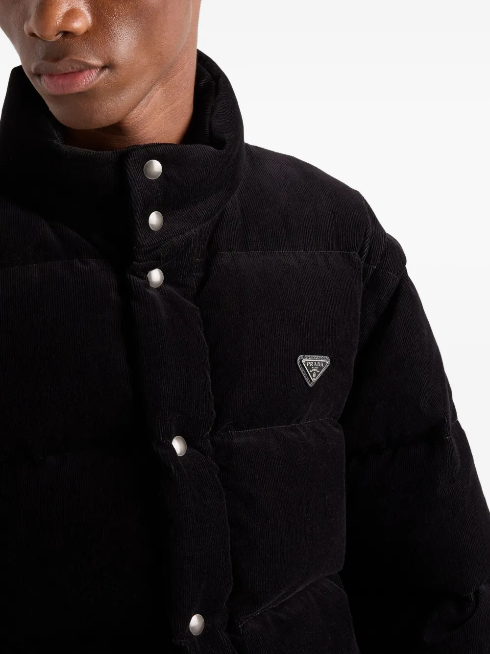 Prada Ribfluwelen donsjack Zwart