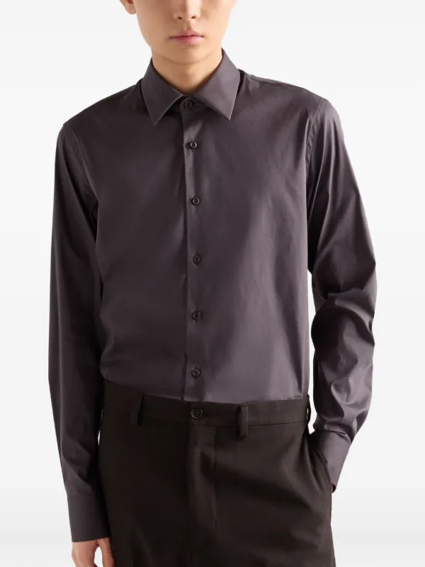 Prada classic-collar Cotton Shirt | Grey | FARFETCH