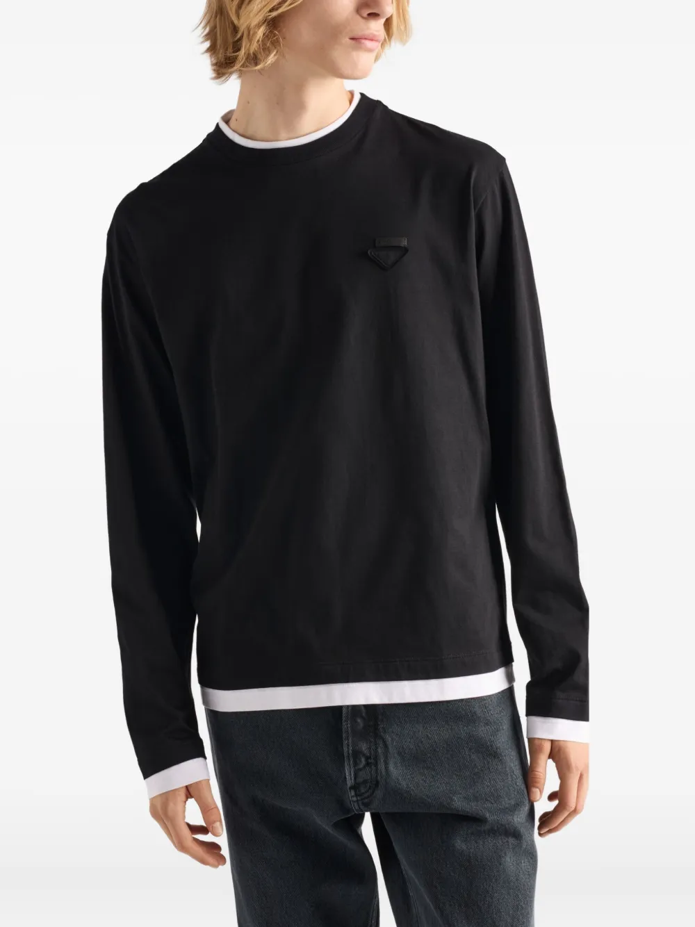 Prada Katoenen T-shirt met triangel-logo Zwart