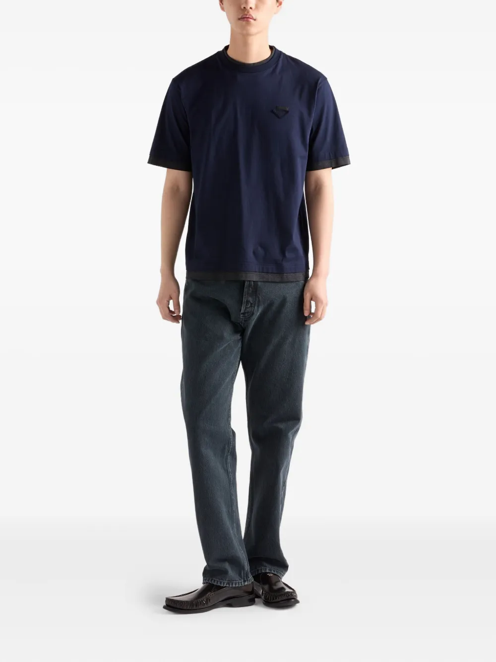 Prada Katoenen T-shirt met triangel-logo - Blauw
