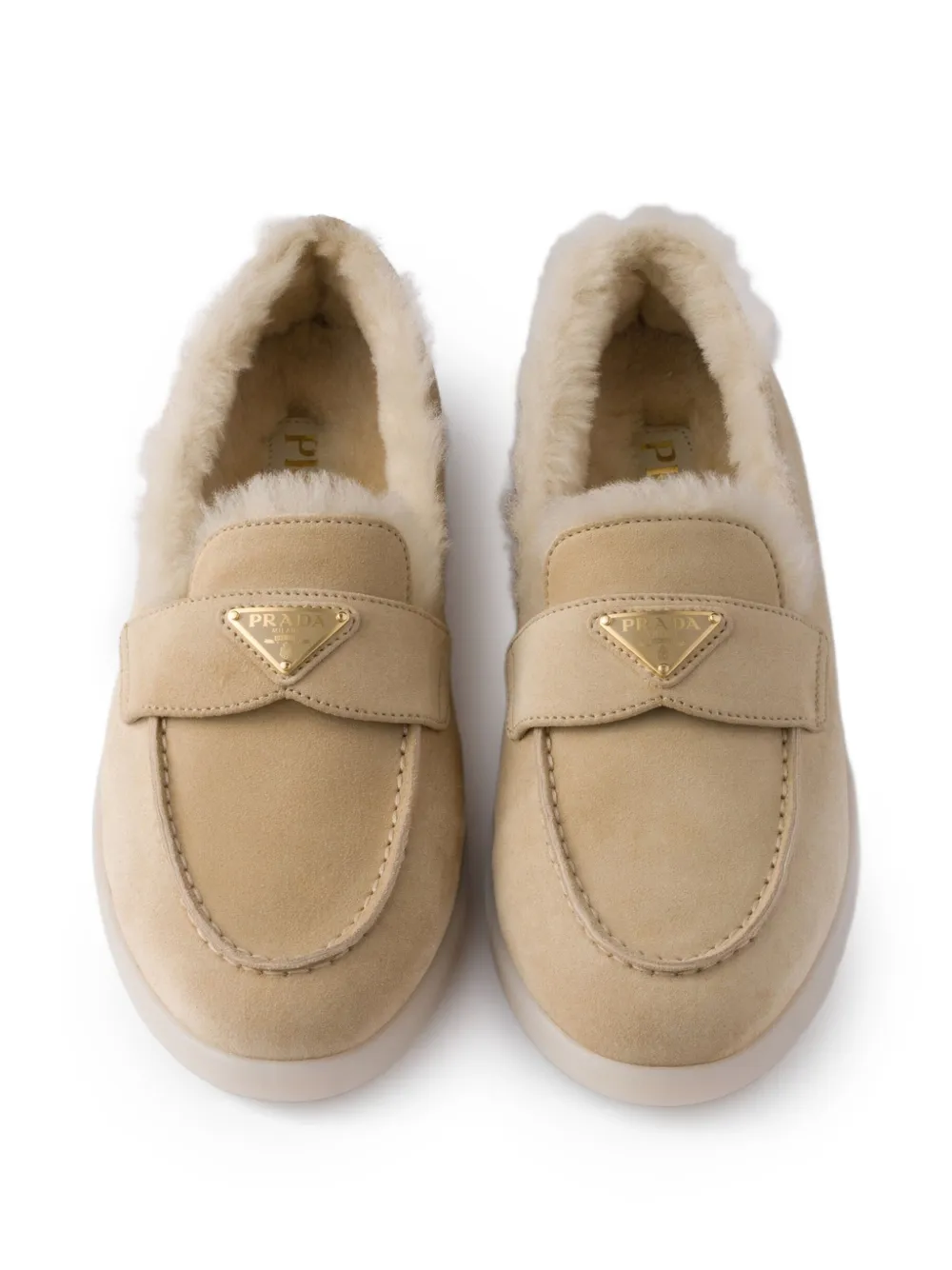 Prada Suede Shearling Loafers In Neutral