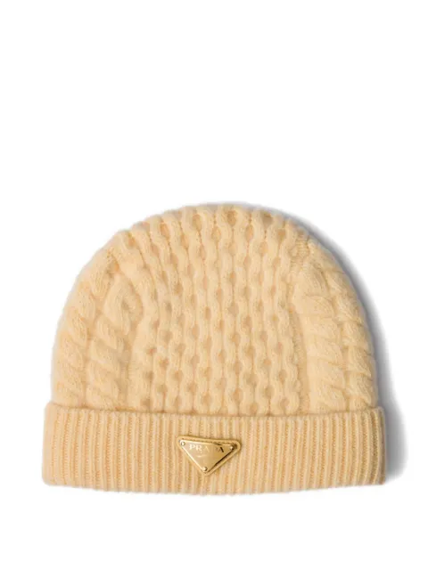 Prada cable-knit logo beanie