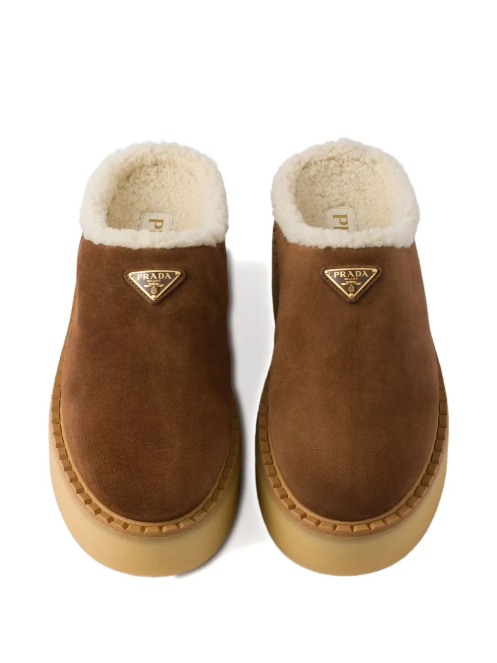 Prada shearling-lined suede mules Brown