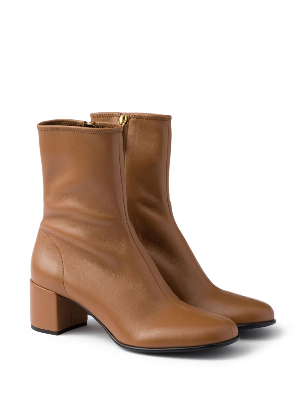 Prada 55mm Zip-up Block-heel Boots In Brown