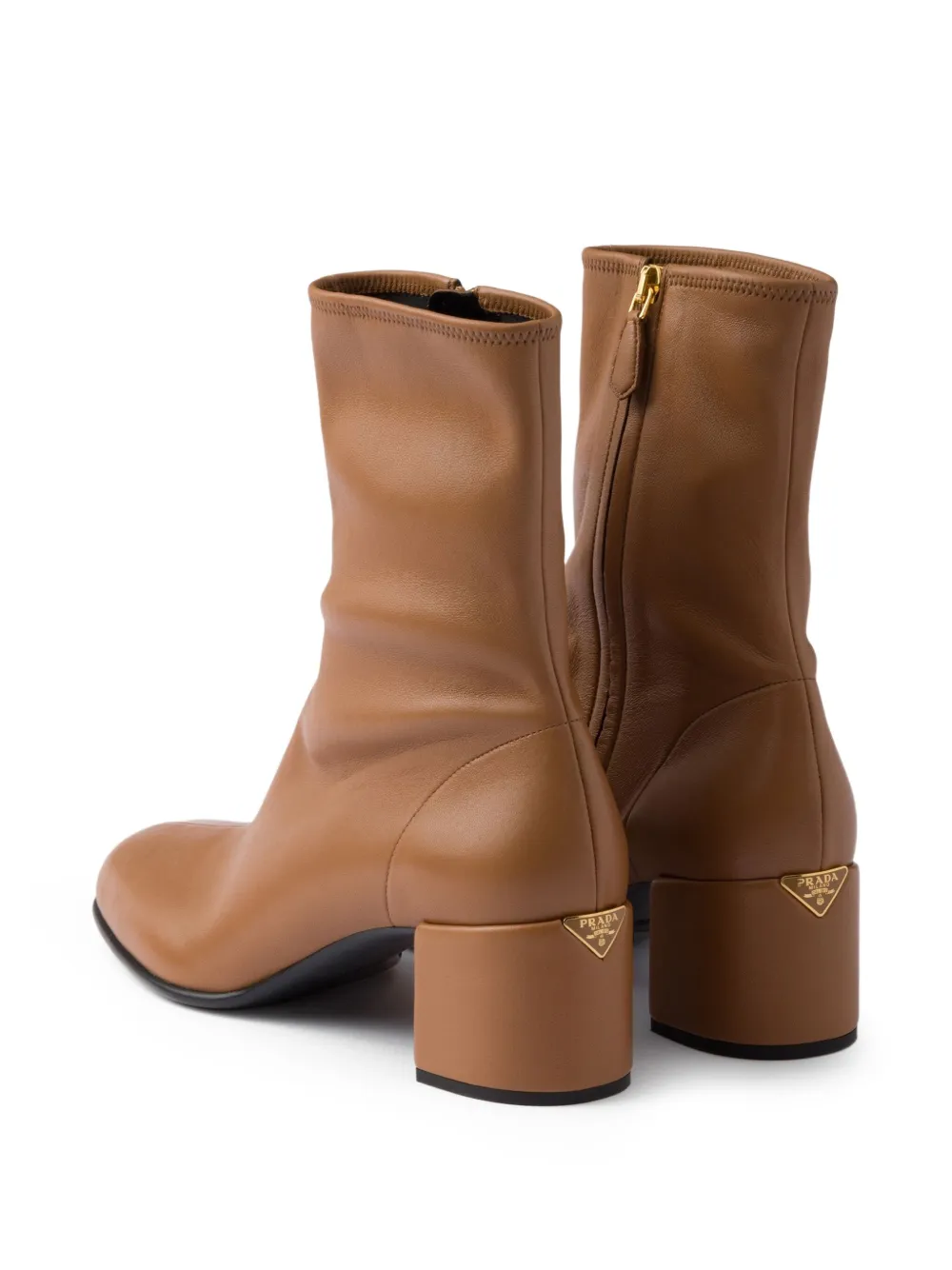 Prada 55mm Zip-up Block-heel Boots In Brown