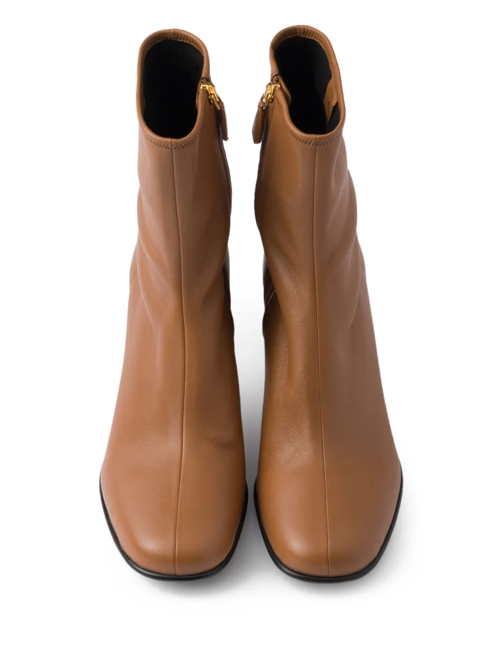 Prada 55mm Zip-up Block-heel Boots In Brown