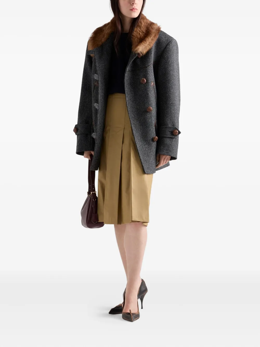 Prada Midi-plooirok met plooien - Beige