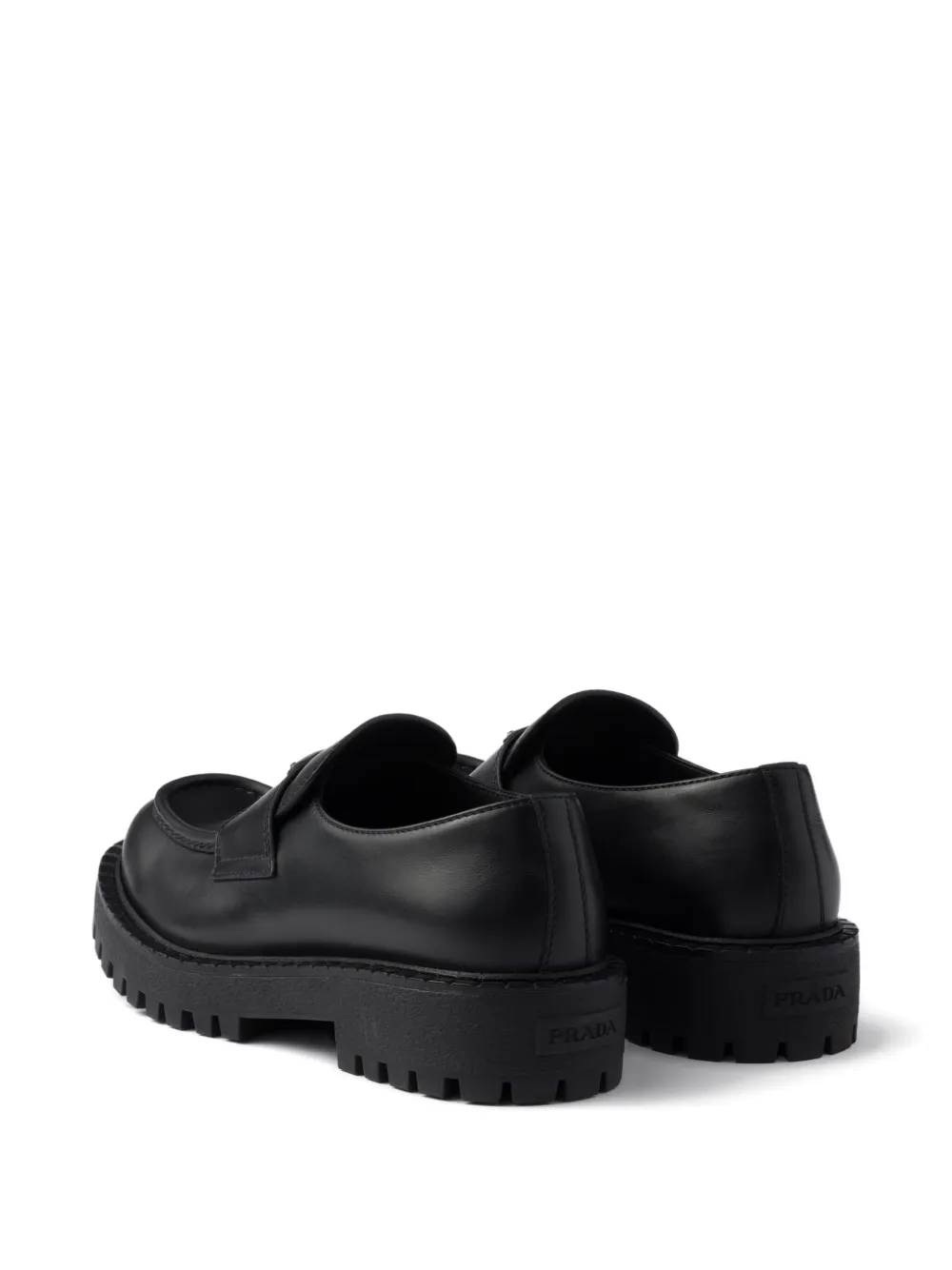Prada Leren oafers met emaille triangelvormig logo Zwart