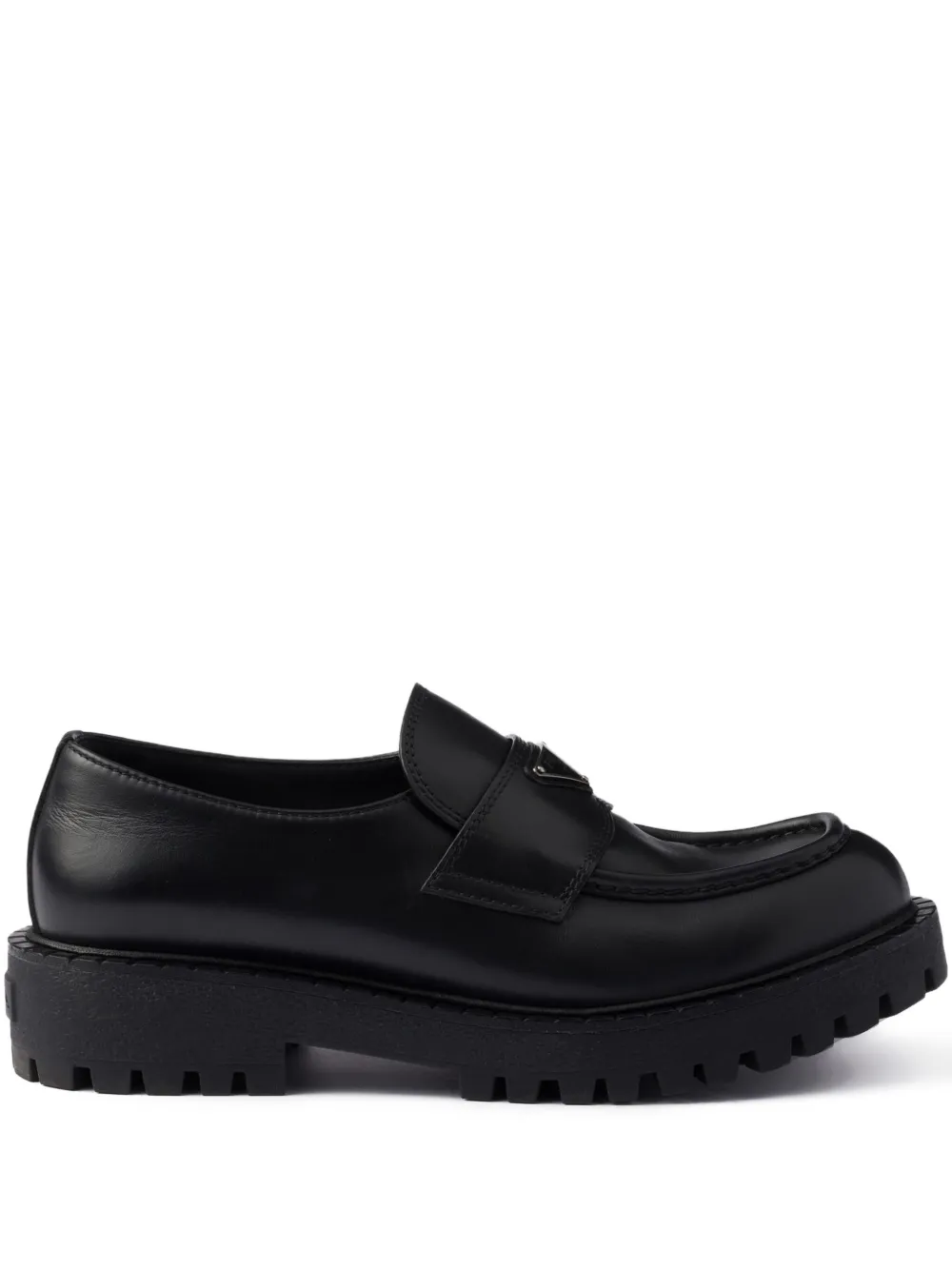 Prada enamelled-triangle logo leather loafers Black