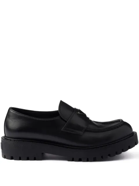 Prada enamelled-triangle logo leather loafers