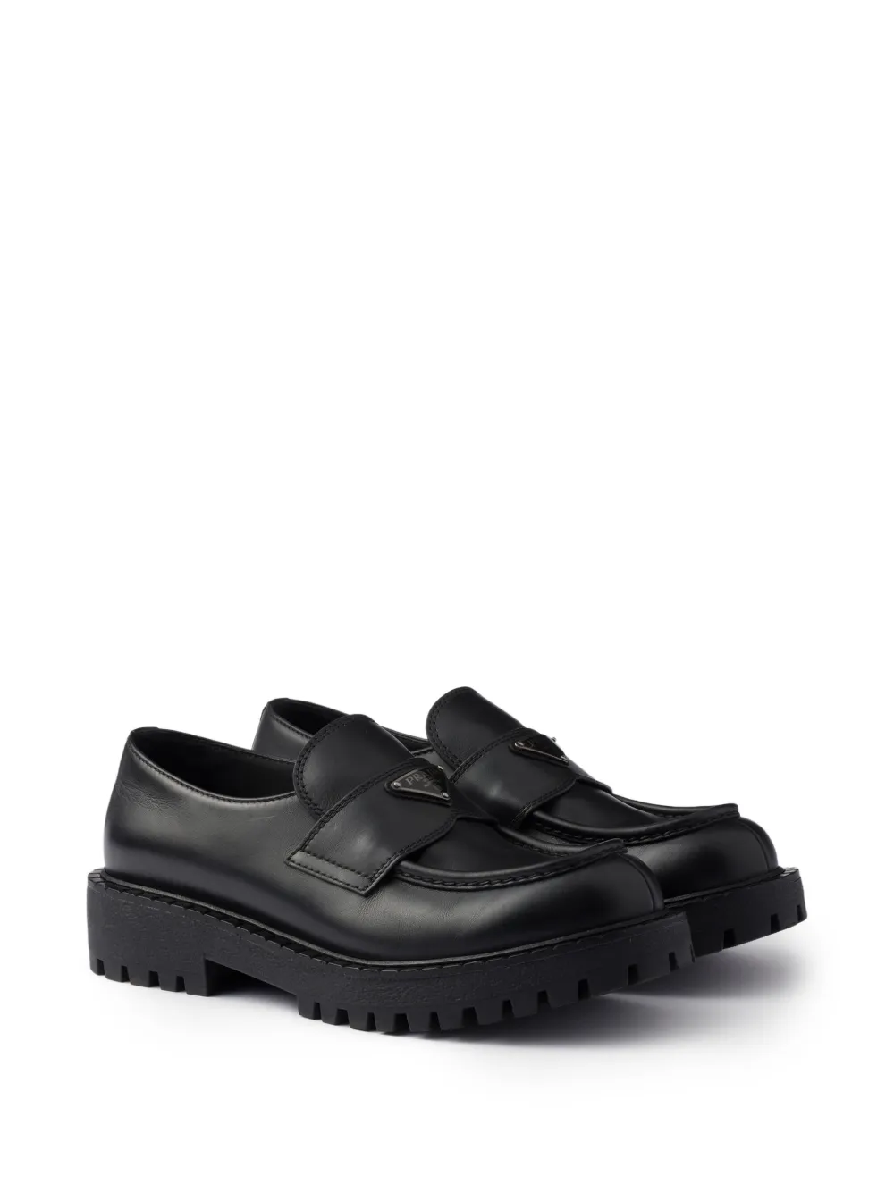 Prada Leren oafers met emaille triangelvormig logo Zwart