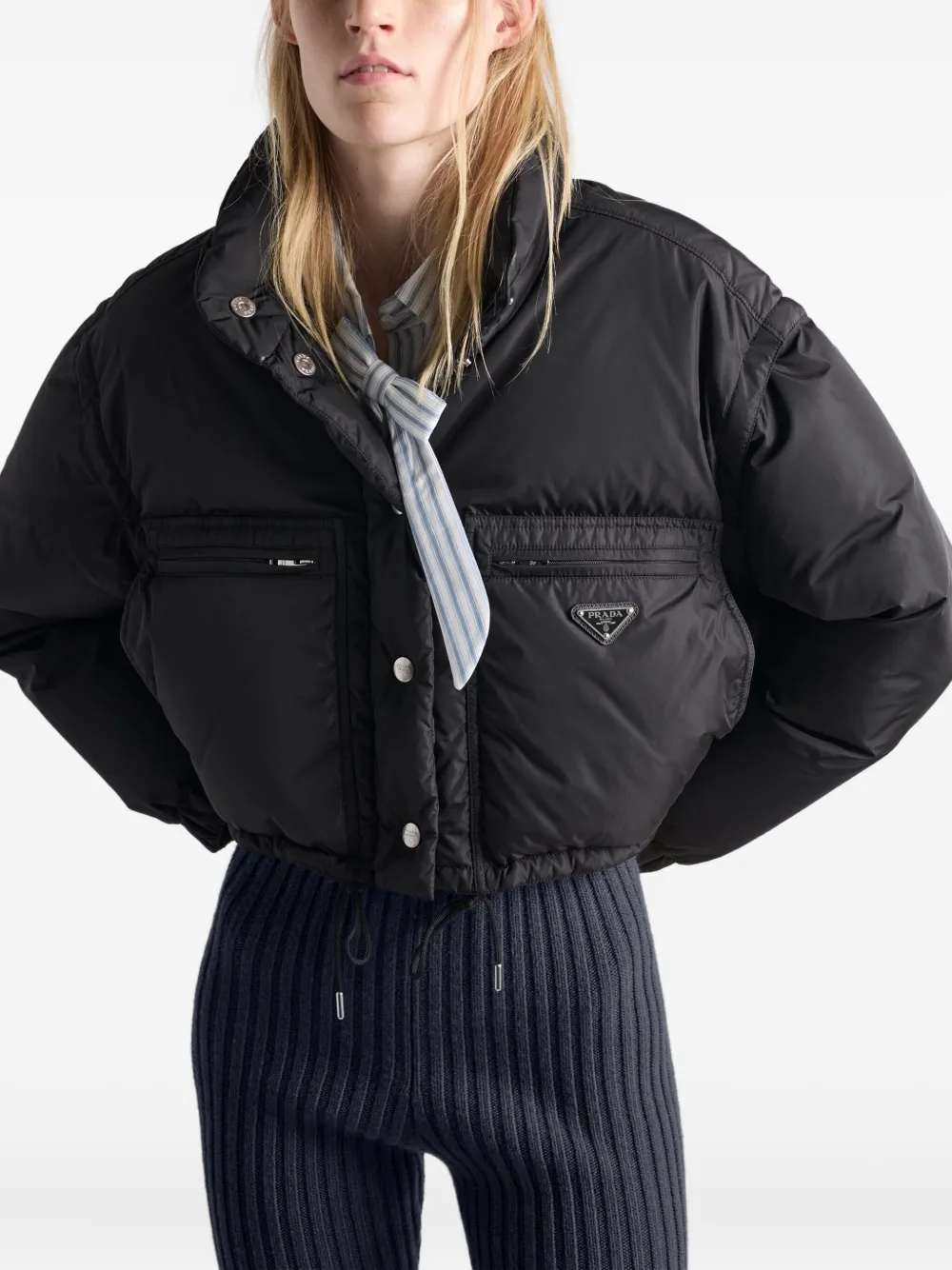 Prada Cropped-daunenjacke Mit Ringkragen In Multi