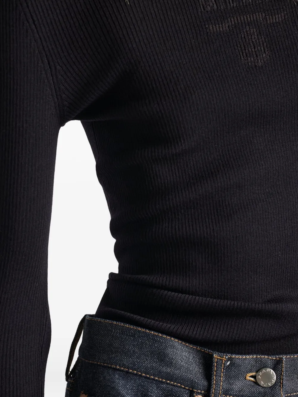 Prada Superfine geribbelde trui met intarsia logo Blauw