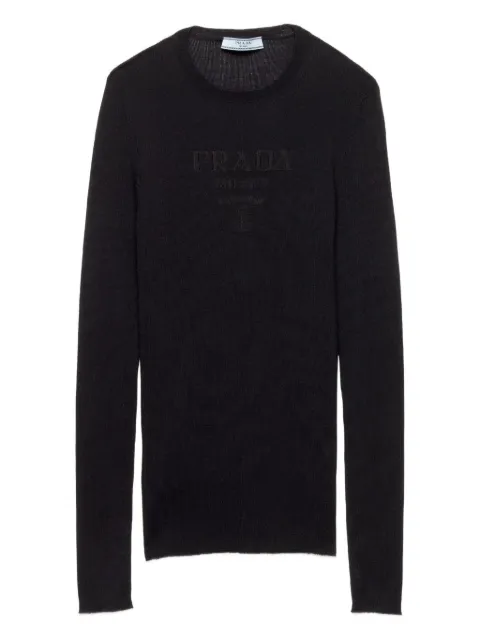 Prada Superfine ribbed intarsia-logo sweater