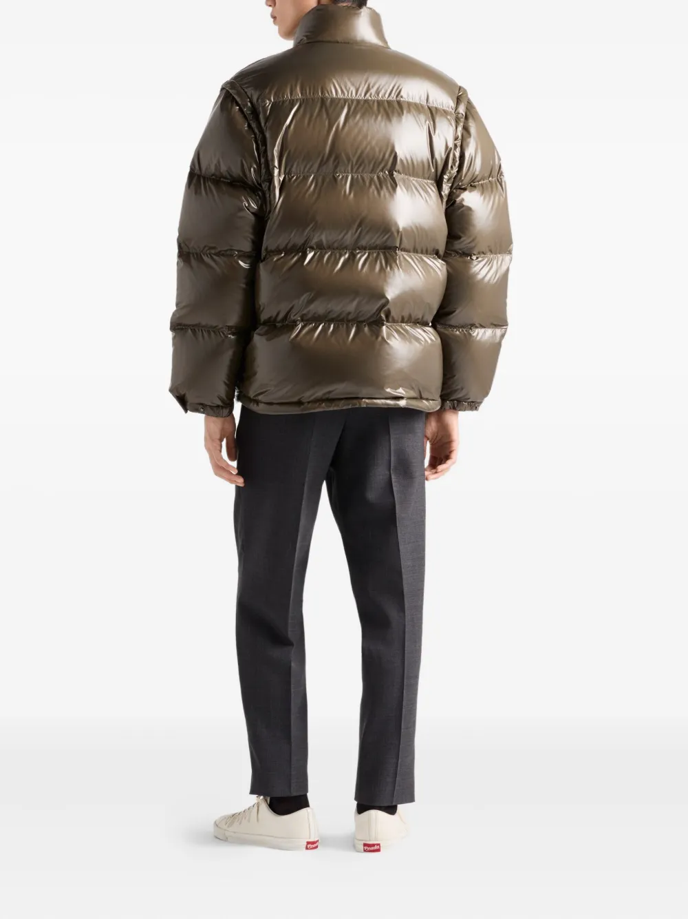 Prada Medium Weight Down Jacket With High Collar In Brown