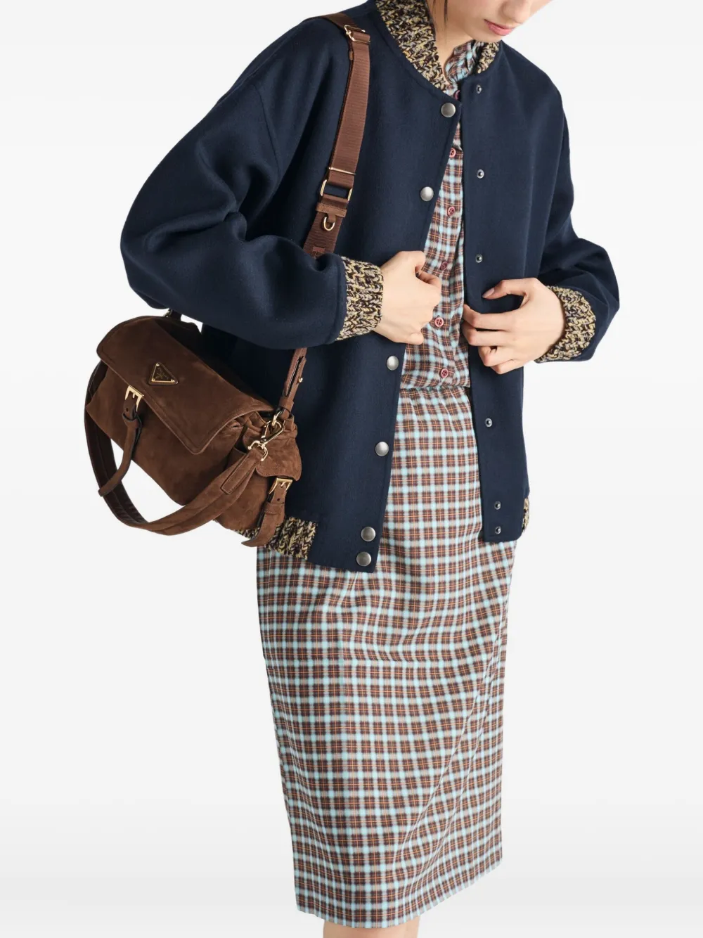 Prada Womens Light Blue Checked Stretch-silk Midi Skirt In Blue