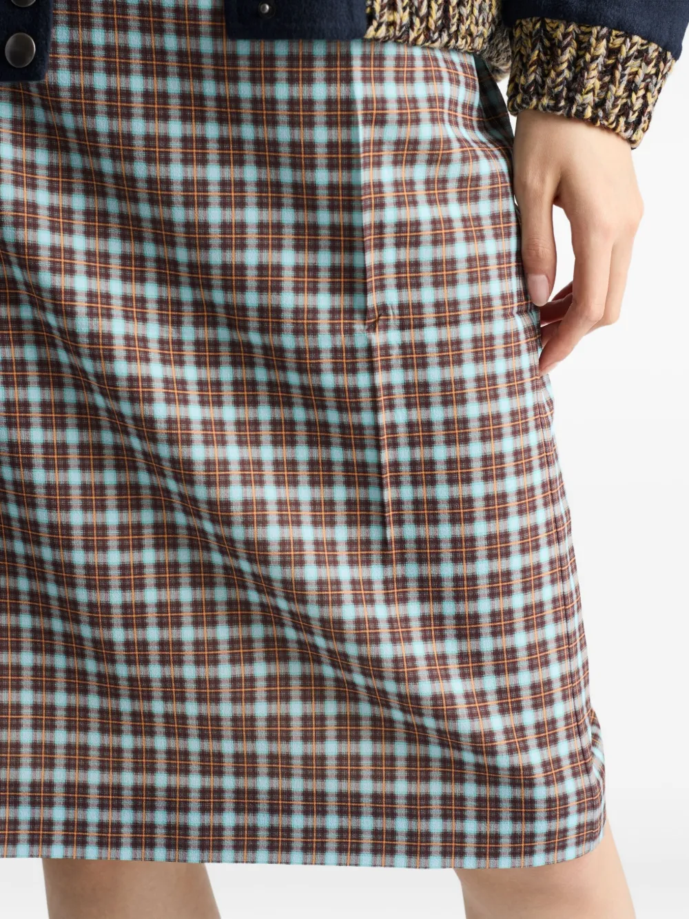 Prada Womens Light Blue Checked Stretch-silk Midi Skirt In Blue