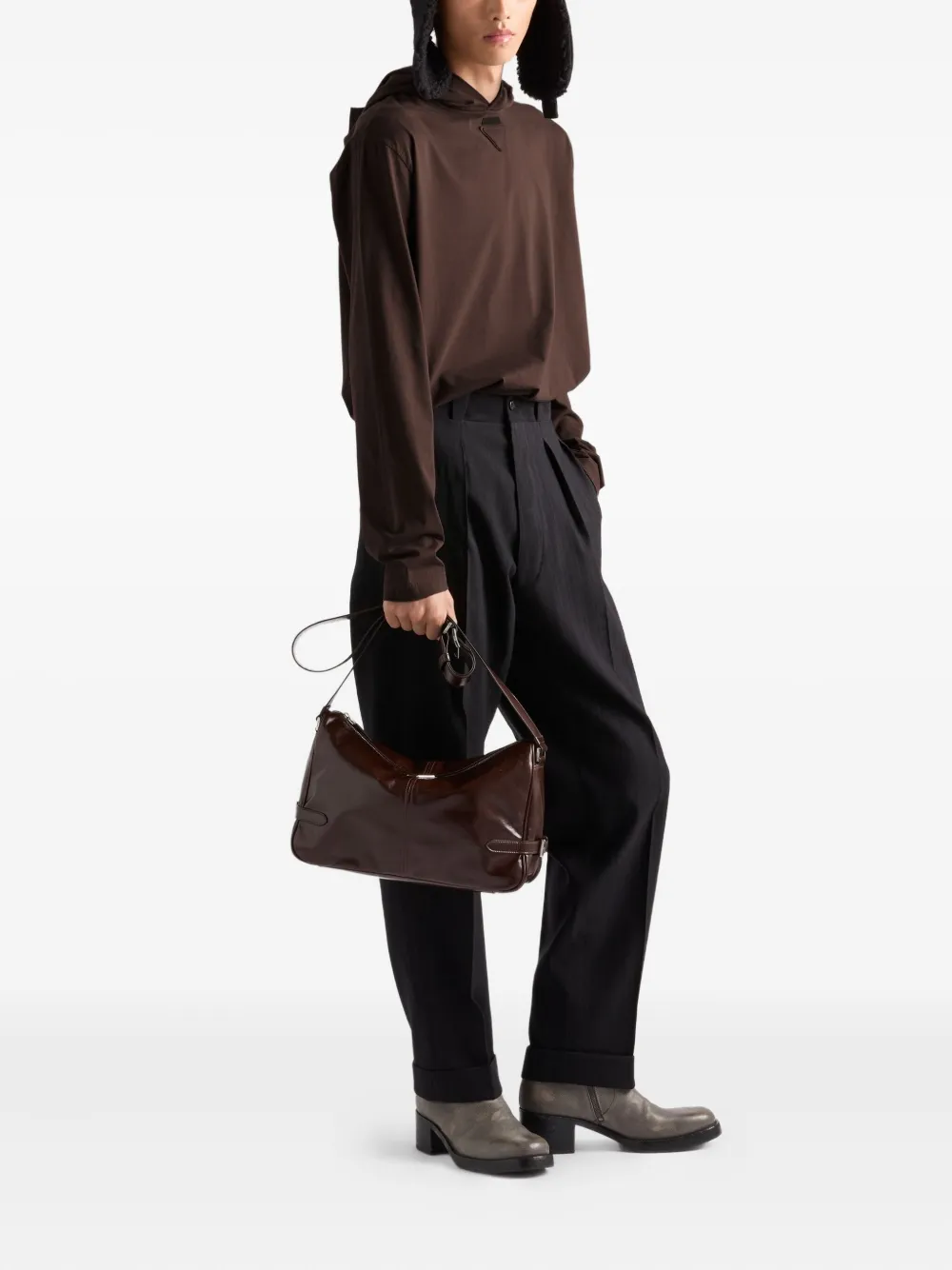 Prada Katoenen trui met logo en capuchon Bruin