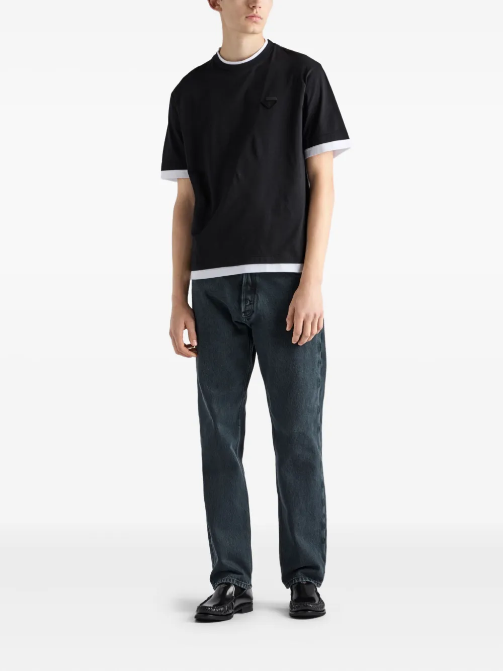 Prada triangle-logo cotton T-shirt Zwart