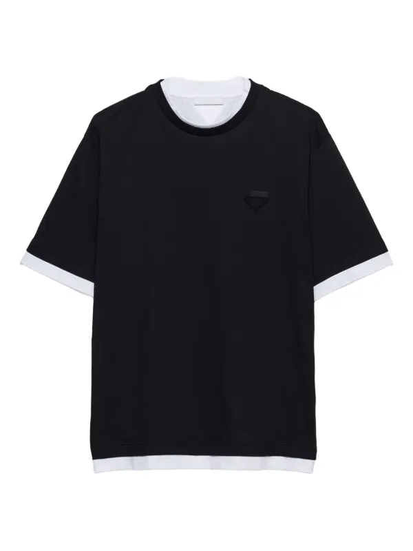 Prada triangle-logo Cotton T-shirt | Black | FARFETCH PT
