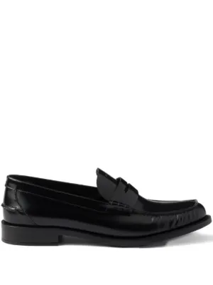 Prada レザーローファー | ブラック | FARFETCH JP