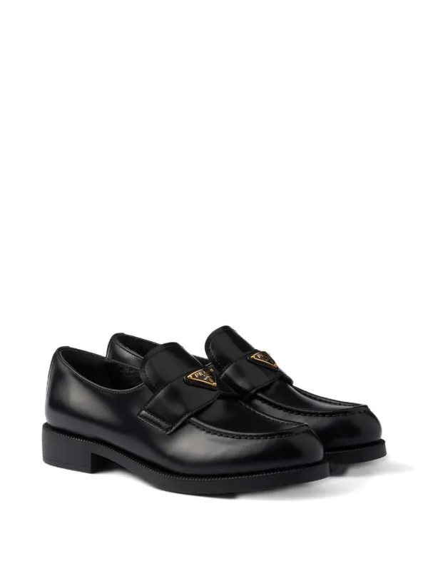 靴 PRADA SPORT triangle logo loafers black Prada Leather triangle-logo Loafers | Black | FARFETCH