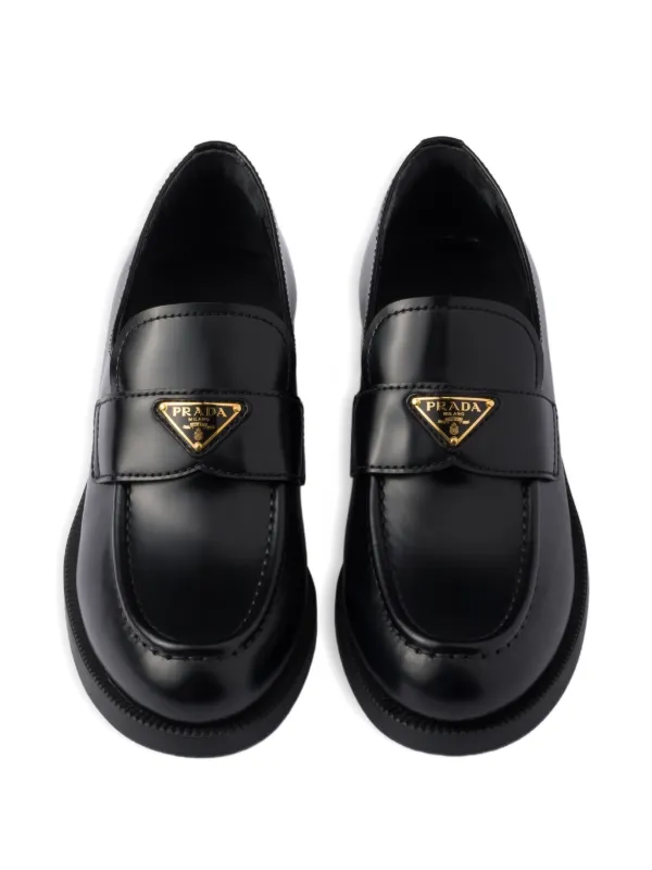 靴 PRADA SPORT triangle logo loafers black Prada Leather triangle-logo Loafers | Black | FARFETCH