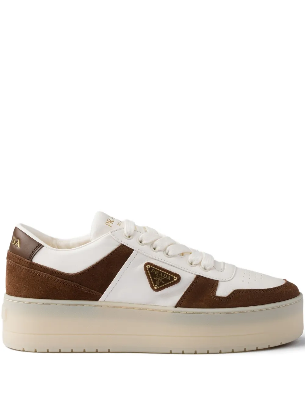 Prada Downtown Bold sneakers met plateauzool Bruin