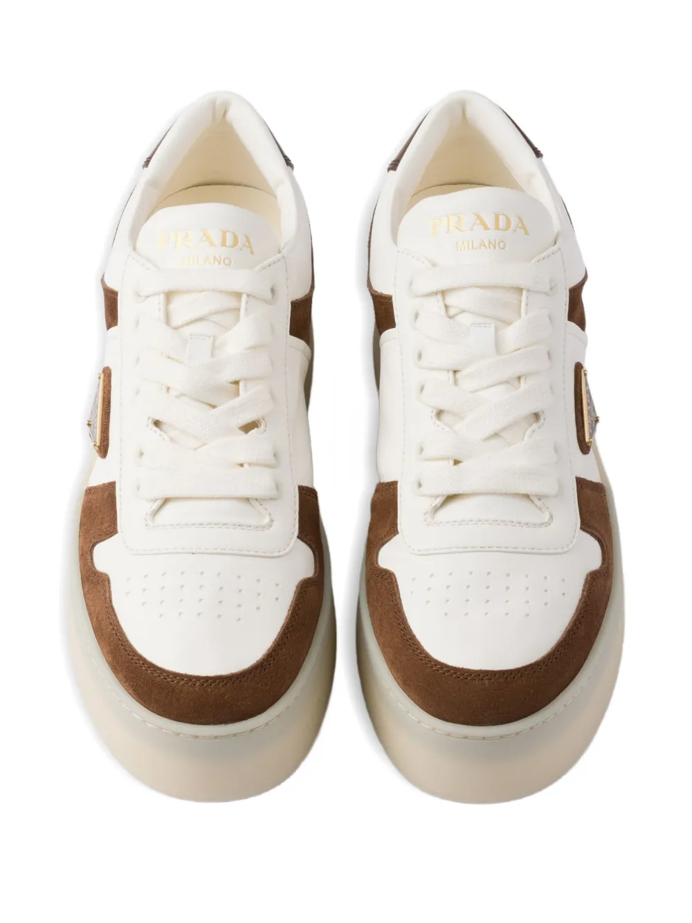 Prada Downtown Bold sneakers met plateauzool Bruin