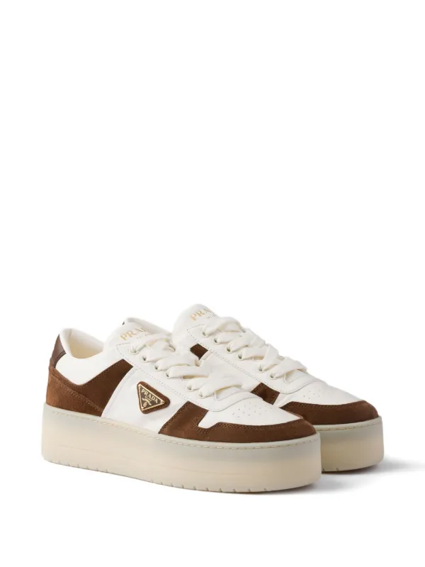 Prada Downtown Bold Nappa Leather And Suede Sneakers | Brown