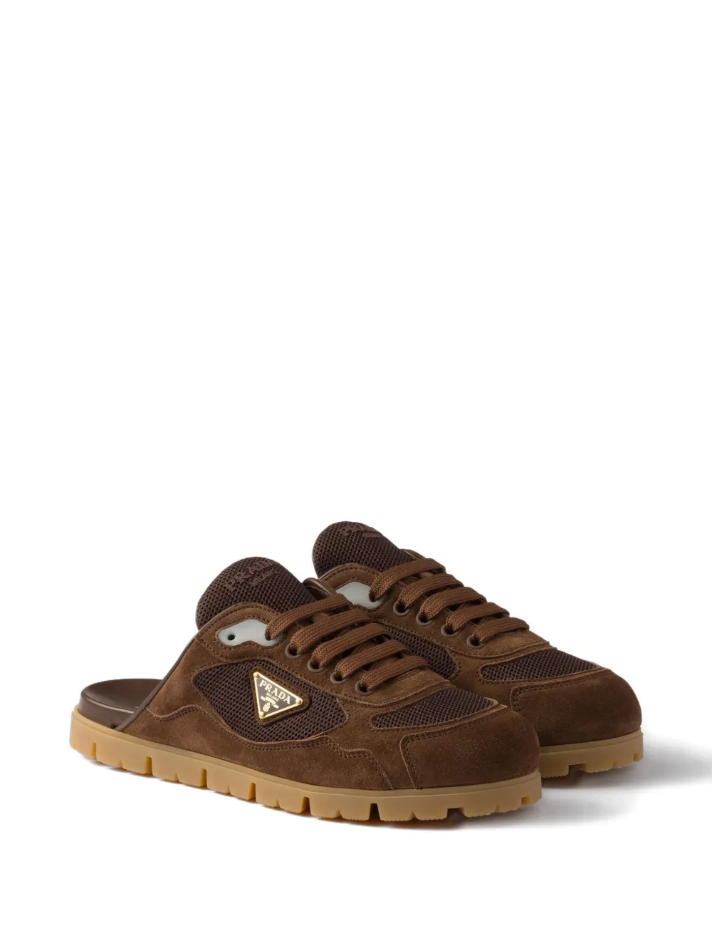 Prada Trail mesh-panel suede mules Brown