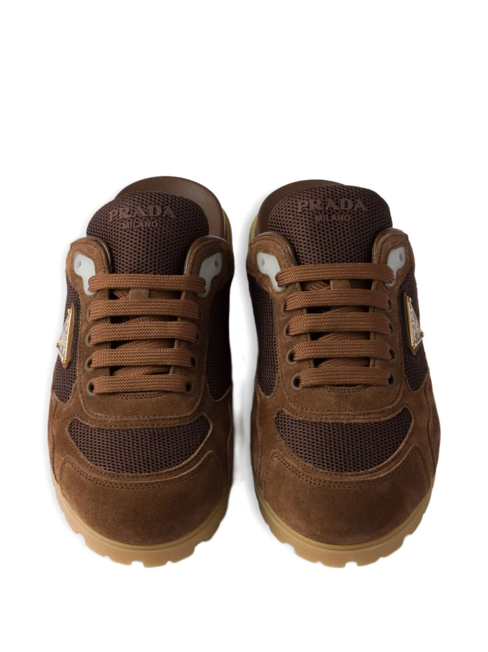 Prada Trail mesh-panel suede mules Brown