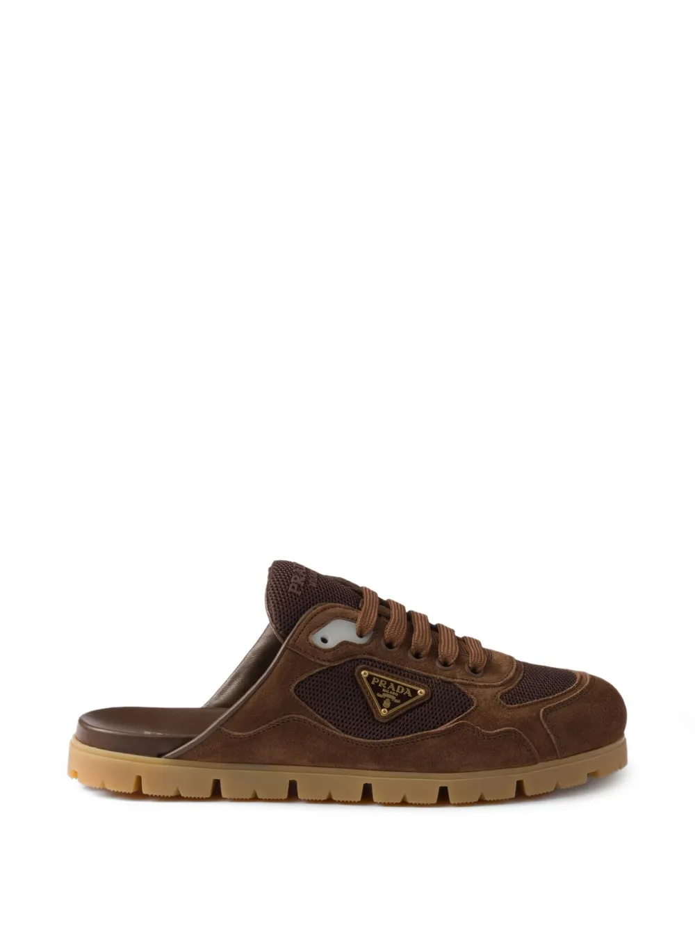 Prada Trail mesh-panel suede mules Brown