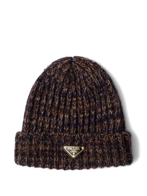 Prada mélange-knit triangle-logo beanie