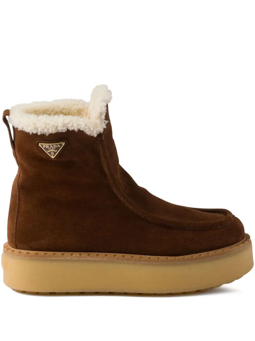 Prada shearling-trimmed platform boots | Brown | Image 1