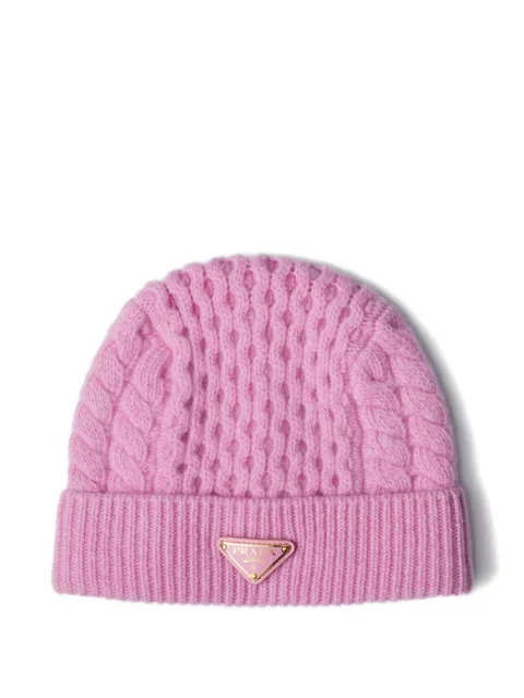 Prada cable-knit triangle-logo beanie