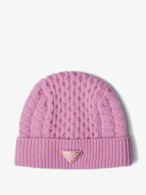 Prada cable-knit triangle-logo beanie